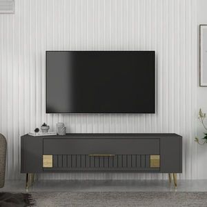 Comoda TV, Olivia, Retrolp4, 120x48 cm, PAL, Antracit / Aur imagine