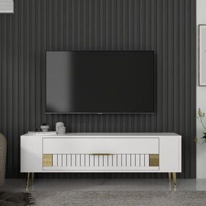 Comoda TV, Olivia, Retrolp4, 120x48 cm, PAL, Alb/Auriu imagine