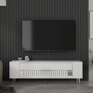 Comoda TV, Olivia, Retrolp4, 120x48 cm, PAL, Alb / Argintiu imagine