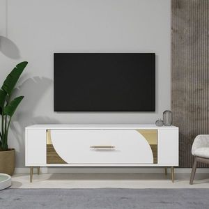 Comoda TV, Olivia, Retrop2, 120x48 cm, PAL, Alb/Auriu imagine