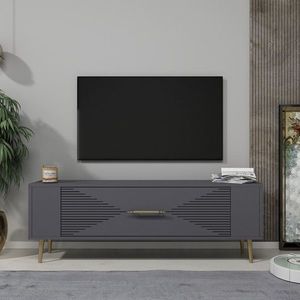 Comoda TV, Olivia, Retrol1, 120x48 cm, PAL, Antracit / Aur imagine