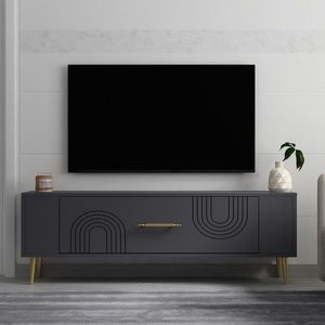Comoda TV, Olivia, Retrol2, 120x48 cm, PAL, Antracit / Aur imagine