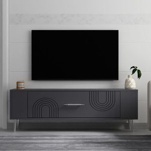 Comoda TV, Olivia, Retrol2, 120x48 cm, PAL, Antracit / Argintiu imagine