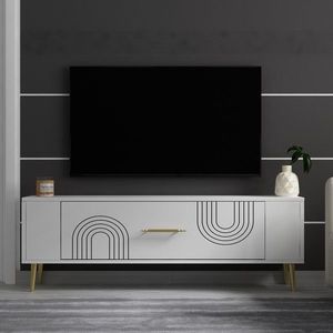 Comoda TV, Olivia, Retrol2, 120x48 cm, PAL, Alb/Auriu imagine