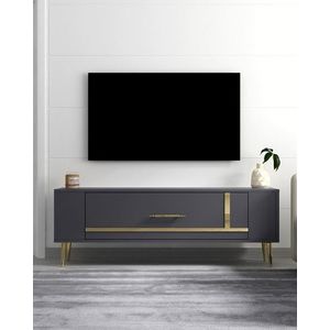 Comoda TV, Olivia, Retrop1, 120x48 cm, PAL, Antracit / Aur imagine