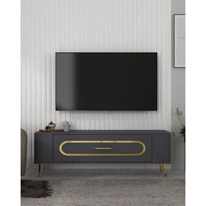 Comoda TV, Olivia, Retrop3, 120x48 cm, PAL, Antracit / Aur imagine