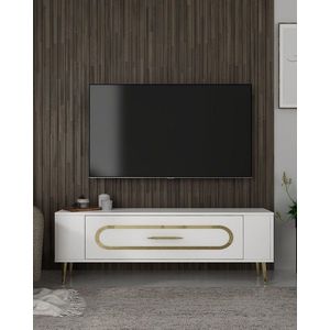 Comoda TV, Olivia, Retrop3, 120x48 cm, PAL, Alb/Auriu imagine