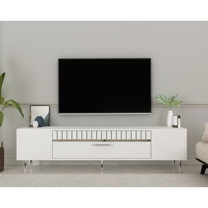 Comoda TV, Olivia, Dekolp1, 150x48x29 cm, PAL, Alb / Argintiu imagine