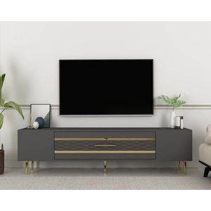 Comoda TV, Olivia, Dekolp2, 150x48 cm, PAL, Antracit / Aur imagine