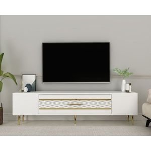 Comoda TV, Olivia, Dekolp2, 150x48 cm, PAL, Alb/Auriu imagine