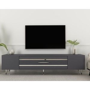 Comoda TV, Olivia, Dekolp2, 150x48 cm, PAL, Antracit / Argintiu imagine