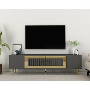 Comoda TV, Olivia, Dekolp3, 150x48 cm, PAL, Antracit / Aur imagine