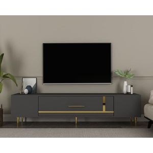 Comoda TV, Olivia, Dekop1, 150x48 cm, PAL, Antracit / Aur imagine