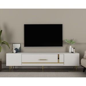 Comoda TV, Olivia, Dekop1, 150x48 cm, PAL, Alb/Auriu imagine