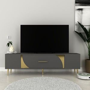 Comoda TV, Olivia, Dekop2, 150x48 cm, PAL, Antracit / Aur imagine