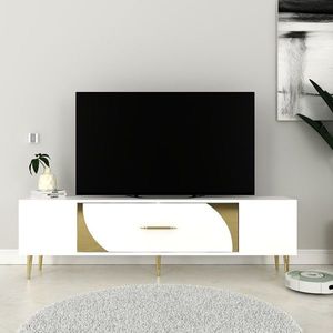 Comoda TV, Olivia, Dekop2, 150x48 cm, PAL, Alb/Auriu imagine