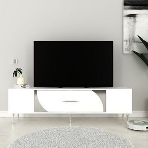 Comoda TV, Olivia, Dekop2, 150x48 cm, PAL, Alb / Argintiu imagine