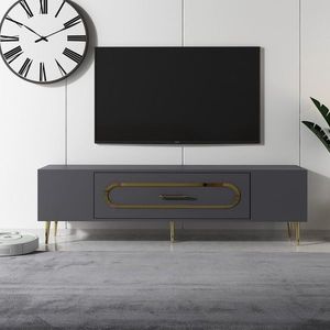 Comoda TV, Olivia, Dekop3, 150x48 cm, PAL, Antracit / Aur imagine
