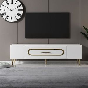 Comoda TV, Olivia, Dekop3, 150x48 cm, PAL, Alb/Auriu imagine