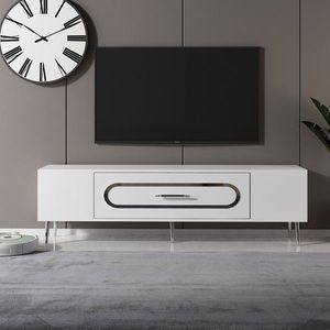 Comoda TV, Olivia, Dekop3, 150x48 cm, PAL, Alb / Argintiu imagine