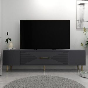 Comoda TV, Olivia, Dekol1, 150x48 cm, PAL, Antracit / Aur imagine