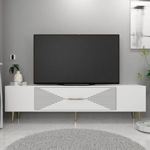 Comoda TV, Olivia, Dekol1, 150x48 cm, PAL, Alb/Auriu imagine