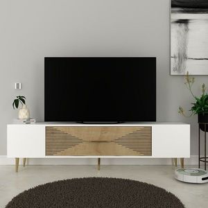 Comoda TV, Olivia, Dekol1, 150x48 cm, PAL, Stejar Safir / Alb / Auriu imagine