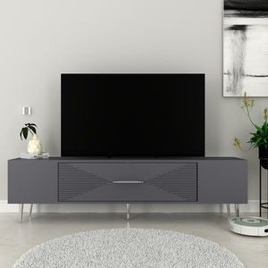 Comoda TV, Olivia, Dekol1, 150x48 cm, PAL, Antracit / Argintiu imagine
