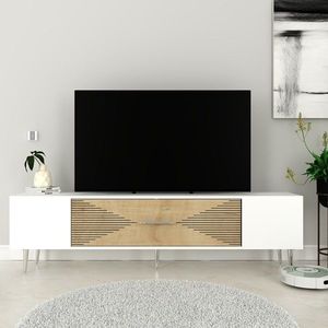 Comoda TV, Olivia, Dekol1, 150x48 cm, PAL, Stejar Safir / Alb / Argintiu imagine