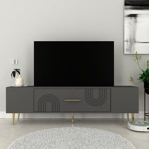 Comoda TV, Olivia, Dekol2, 150x48 cm, PAL, Antracit / Aur imagine