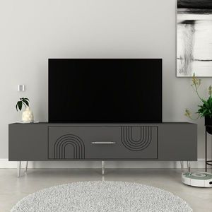 Comoda TV, Olivia, Dekol2, 150x48 cm, PAL, Antracit / Argintiu imagine