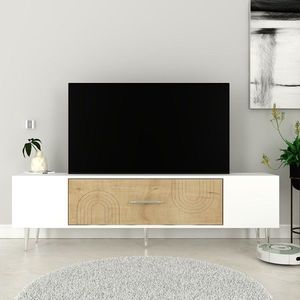 Comoda TV, Olivia, Dekol2, 150x48 cm, PAL, Stejar Safir / Alb / Argintiu imagine