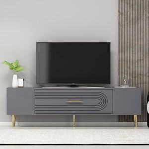 Comoda TV, Olivia, Dekol3, 150x48 cm, PAL, Antracit / Aur imagine
