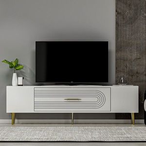 Comoda TV, Olivia, Dekol3, 150x48 cm, PAL, Alb/Auriu imagine