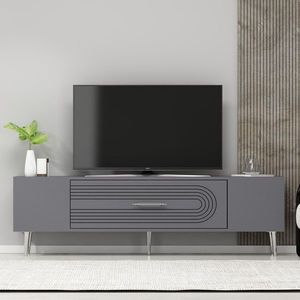 Comoda TV, Olivia, Dekol3, 150x48 cm, PAL, Antracit / Argintiu imagine