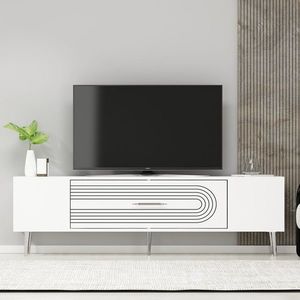 Comoda TV, Olivia, Dekol3, 150x48 cm, PAL, Alb / Argintiu imagine