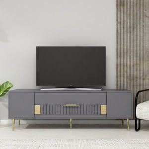 Comoda TV, Olivia, Dekolp4, 150x48 cm, PAL, Antracit / Aur imagine