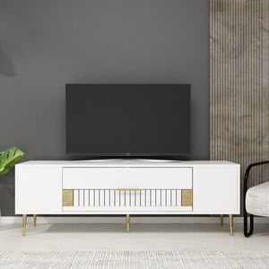 Comoda TV, Olivia, Dekolp4, 150x48 cm, PAL, Alb/Auriu imagine