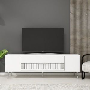 Comoda TV, Olivia, Dekolp4, 150x48 cm, PAL, Alb / Argintiu imagine