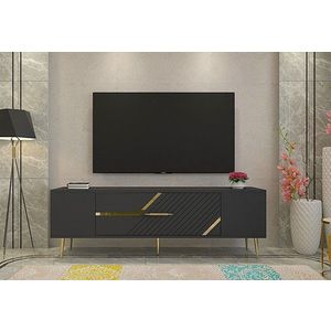 Comoda TV, Olivia, Dekolp5, 150x48 cm, PAL, Antracit / Aur imagine