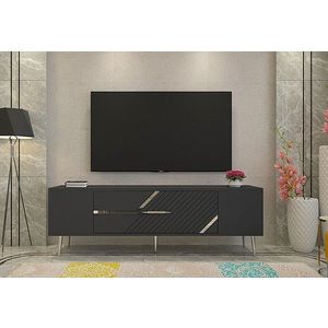 Comoda TV, Olivia, Dekolp5, 150x48 cm, PAL, Antracit / Argintiu imagine