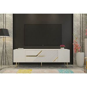 Comoda TV, Olivia, Dekolp5, 150x48 cm, PAL, Alb/Auriu imagine