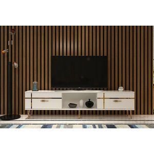 Comoda TV, Olivia, Line, 150x40 cm, PAL , Alb/Auriu imagine