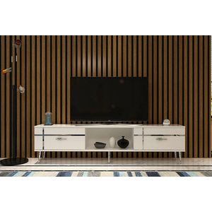 Comoda TV, Olivia, Line, 150x40 cm, PAL , Alb / Argintiu imagine