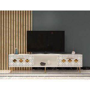 Comoda TV, Olivia, Dome, 150x40 cm, PAL , Alb/Auriu imagine