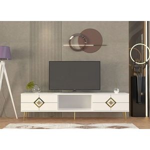 Comoda TV, Olivia, Robber, 150x40 cm, PAL , Alb/Auriu imagine