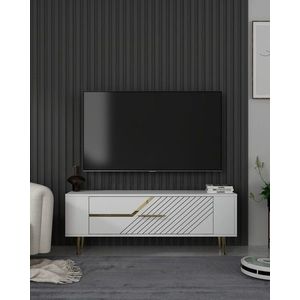 Comoda TV, Olivia, Retrolp5, 120x48 cm, PAL , Alb/Auriu imagine