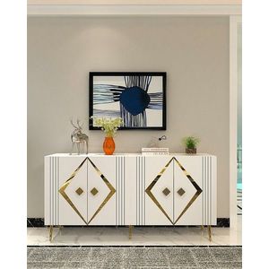 Consola, Olivia, Domino KB150, 150x75x35 cm, PAL , Alb/Auriu imagine