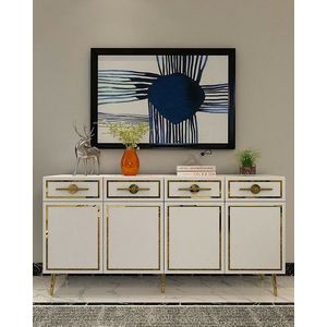 Consola, Olivia, Belly KB150, 150x75x35 cm, PAL , Alb/Auriu imagine