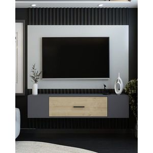 Comoda TV, Olivia, Kodaks, 150x33 cm, PAL , Stejar antracit / safir imagine